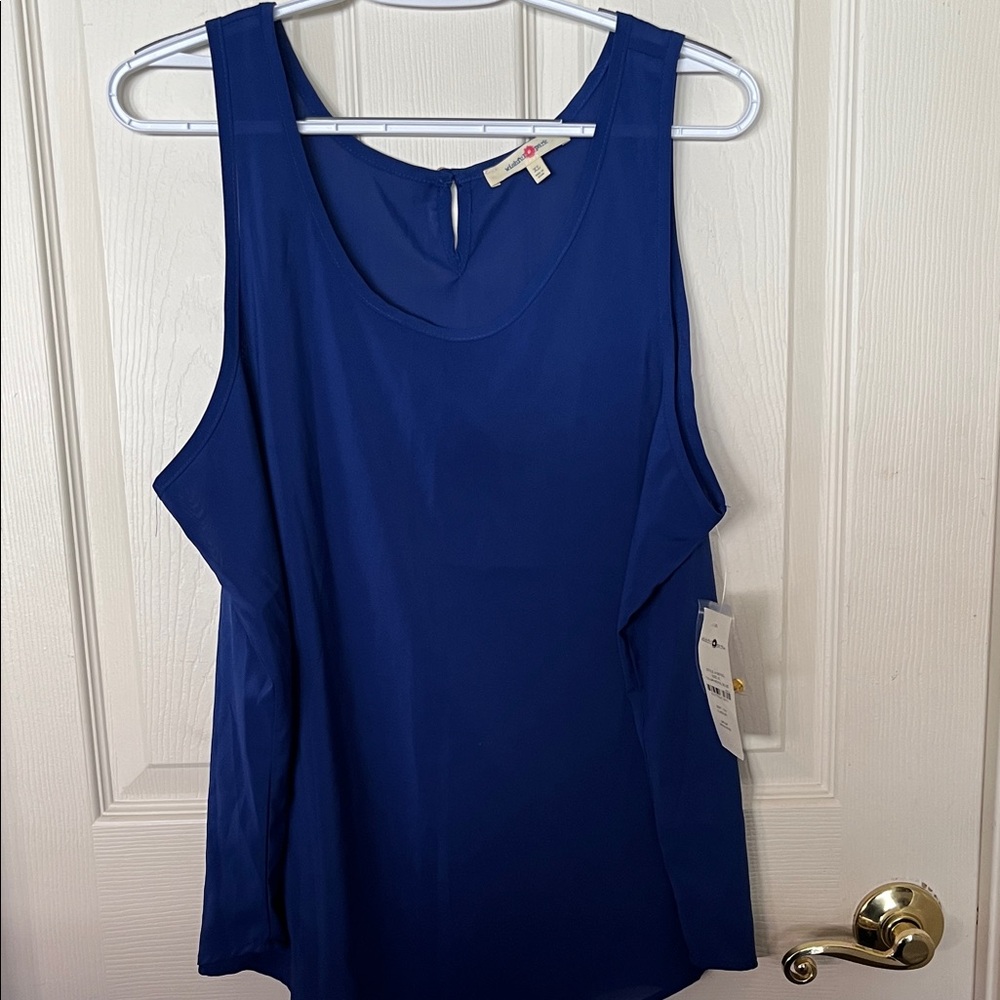 Wishful Park Royal Blue Sheer Sleeveless Cocktail Casual Top XL